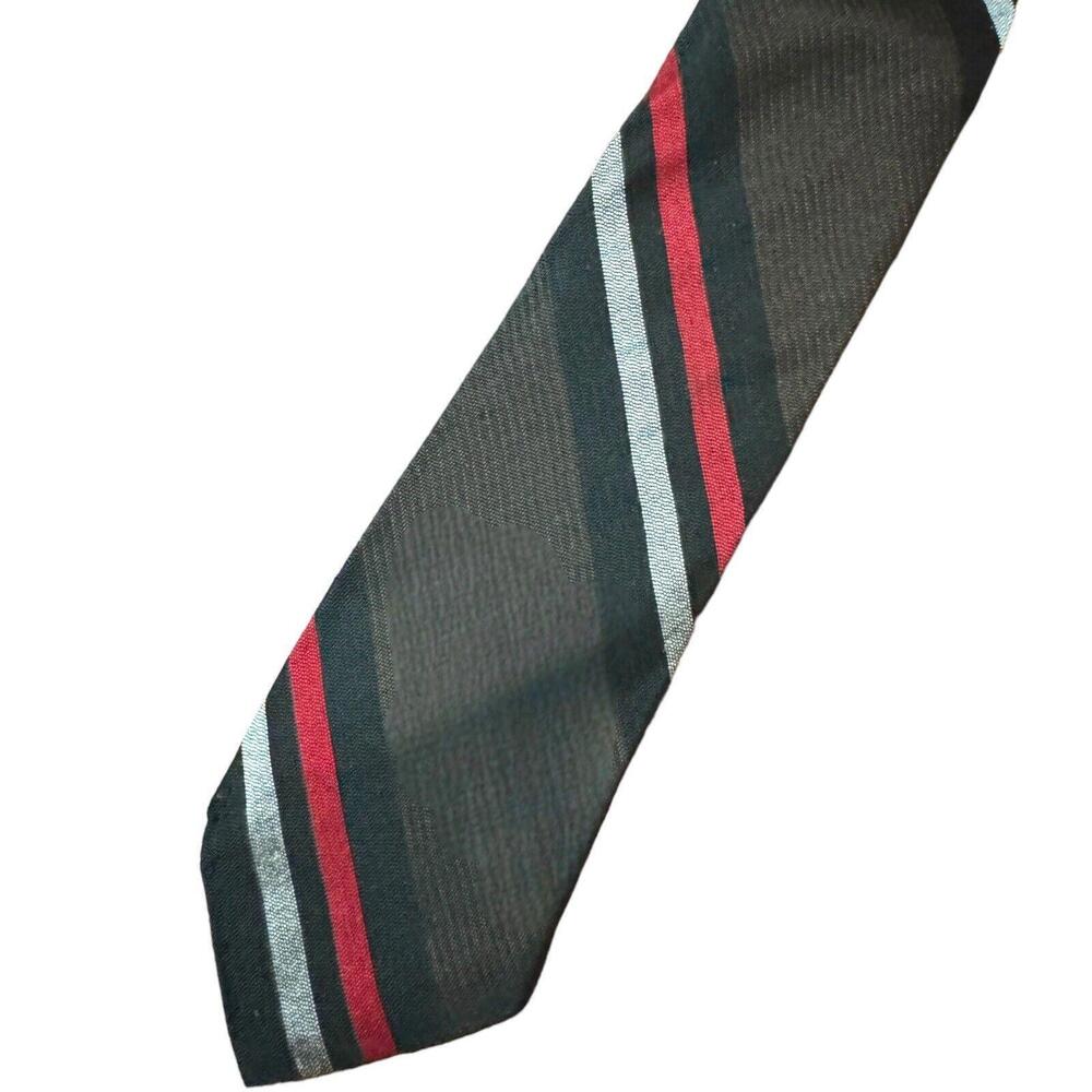 Vintage Rayon Corsair Diagonal Striped Brown Black Red Silver Gray Skinny Tie